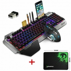 104 Keys Wireless Gaming Keyboard Mouse Set Mouse Pad, RGB LED Backlit PC Laptop