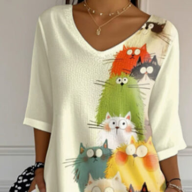Lady European-style Fashionable Floral V-neck Blouse